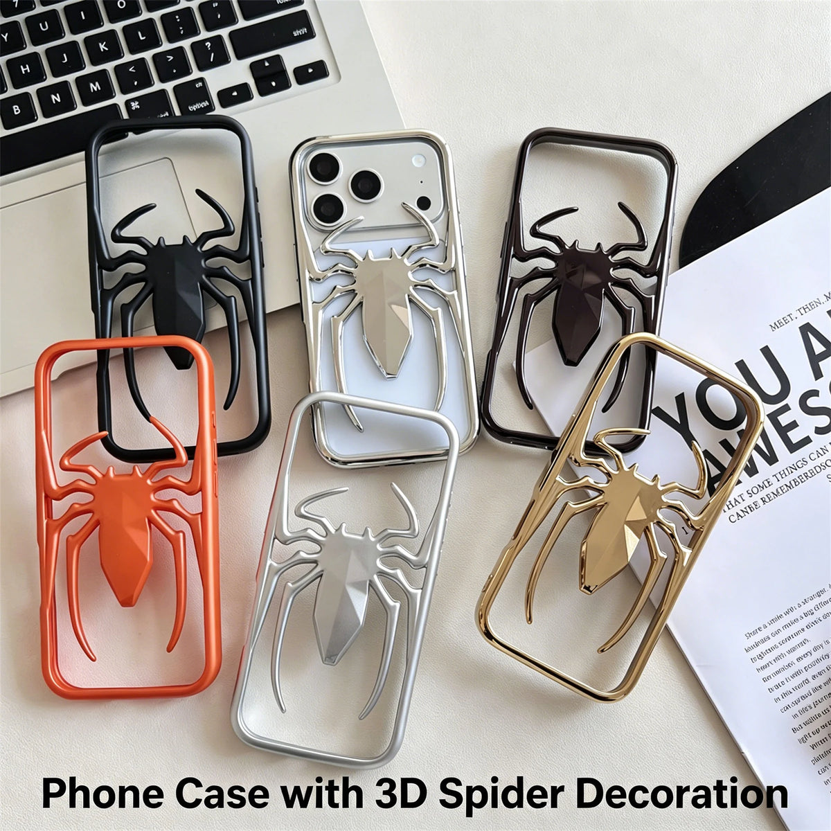 3D Stereo Hollow Spider Phone Case For iPhone 13 14 15 16 17 Pro Max Electroplated Frame Breathable Heat Dissipation Punk Y2K Sh