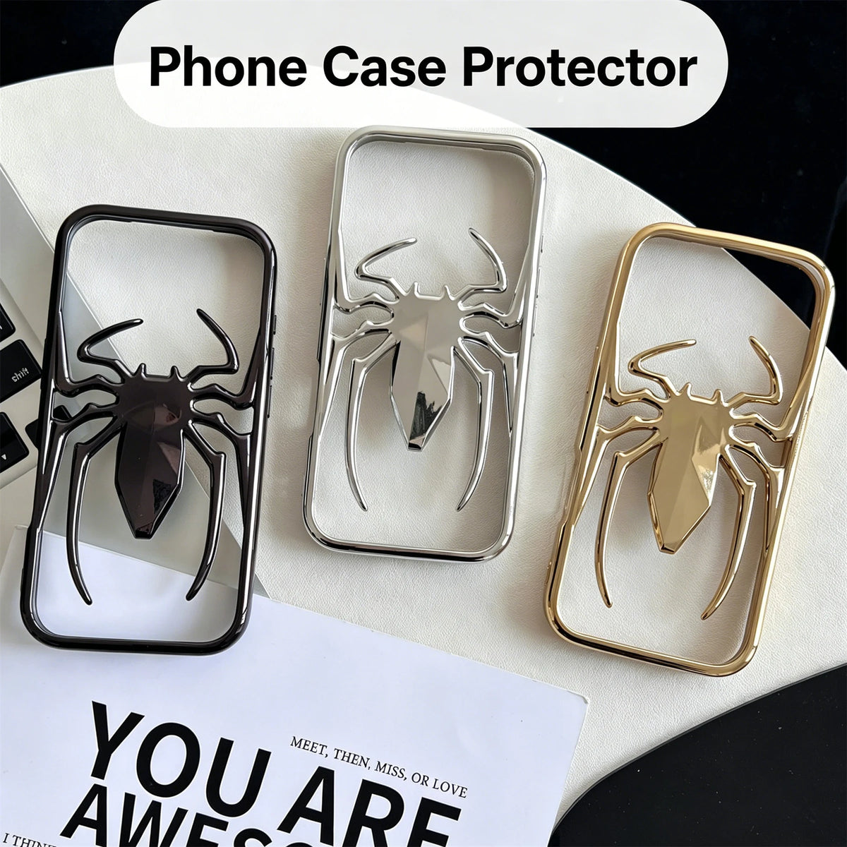 3D Stereo Hollow Spider Phone Case For iPhone 13 14 15 16 17 Pro Max Electroplated Frame Breathable Heat Dissipation Punk Y2K Sh