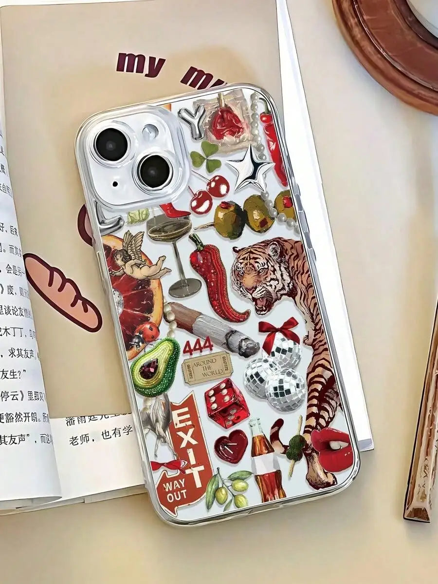 Stylish Tiger Pepper Collage Pattern Transparent TPU Anti-Fingerprint Phone Case for iPhone 17 to 11 Pro Max Plus